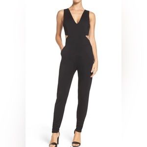 Nordstrom Black Jumpsuit with Cut-Outs & Tapered Slim Fit Legs (S)